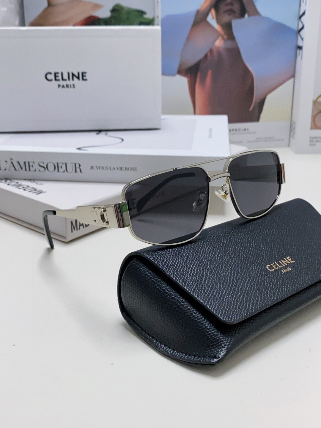 TRIOMPHE SUNGLASS 512999 IN SILVER METAL BLACK LENSES