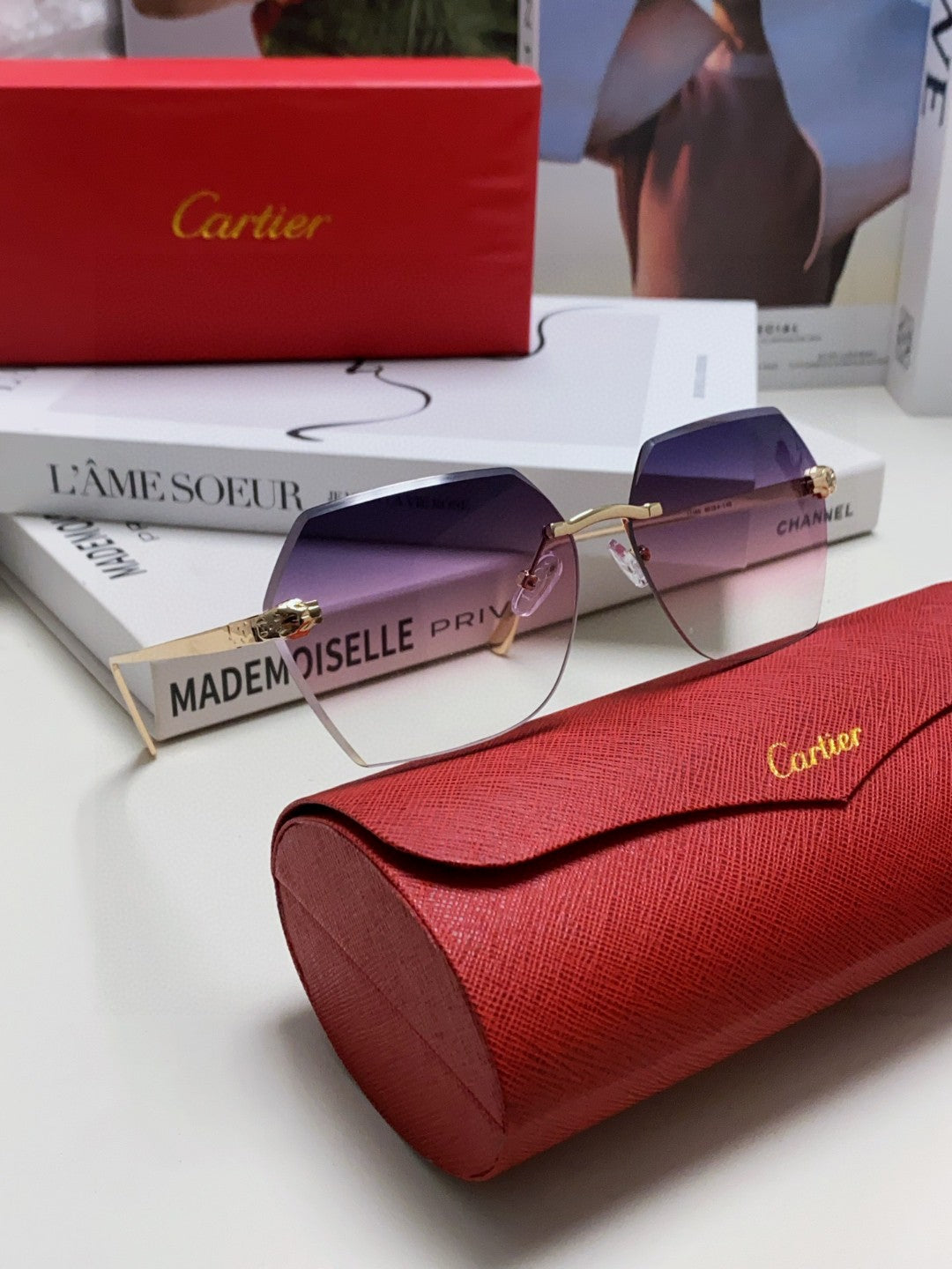 PANTHÈRE RIMLESS GEOMETRIC FRAME SUNGLASSES  539743 IN METAL