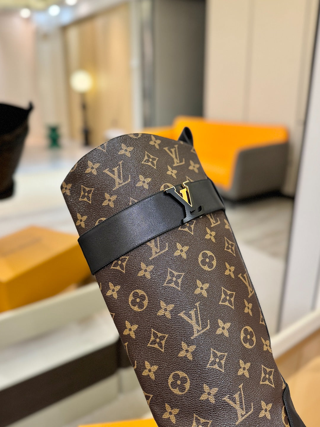LV 25 Metal Buckle Riding Boots Monogram Brown Cowhide 573889