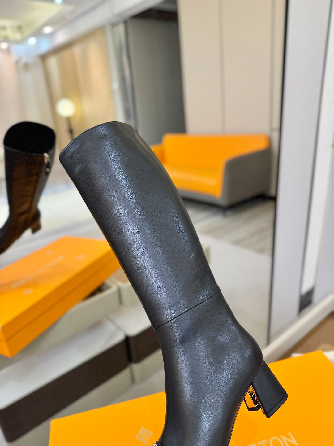 LV  High Boots 55 Black Sheepskin 573731