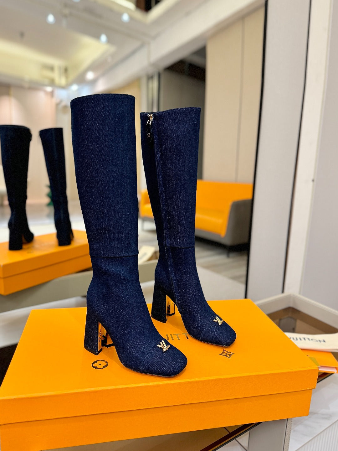 LV  High Boots 85 Dark Blue Denim 573733