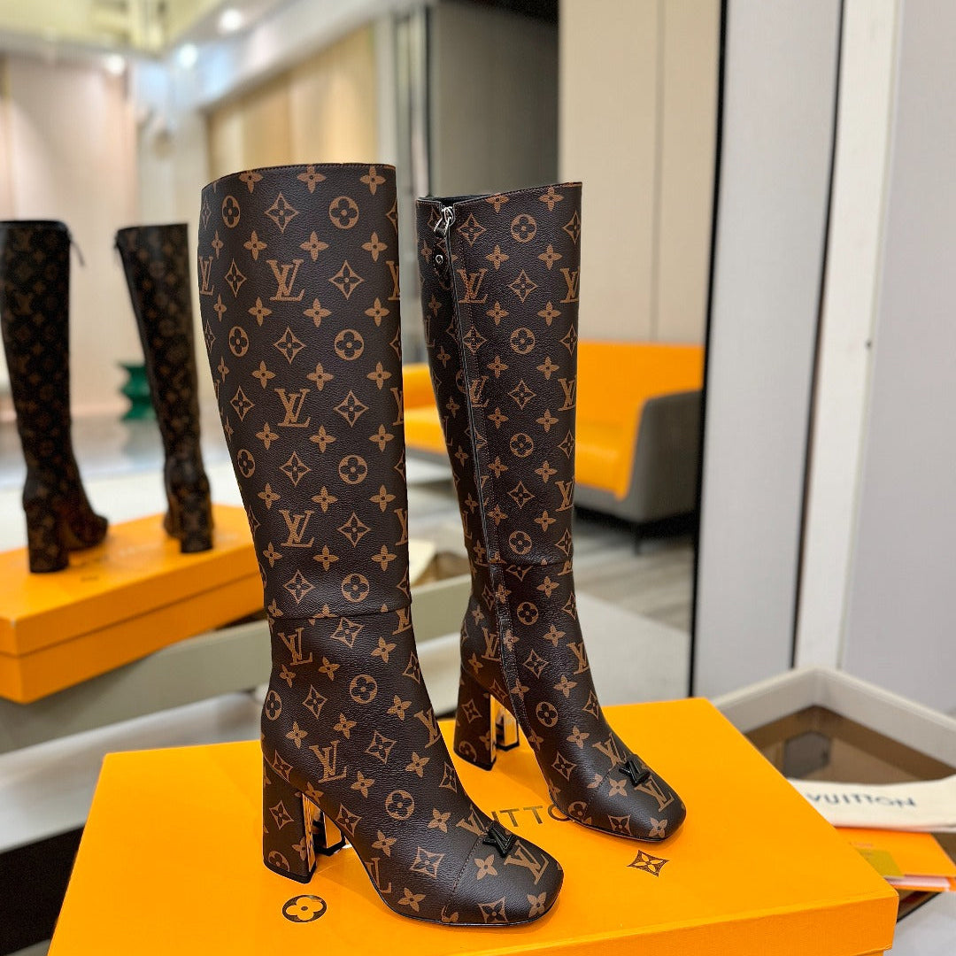 LV  High Boots 85 Monogram Brown Sheepskin 573736