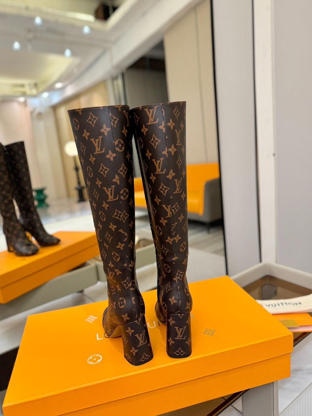 LV  High Boots 85 Monogram Brown Sheepskin 573736