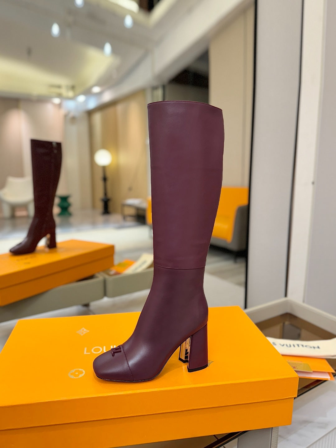 LV  High Boots 85 Burgundy Sheepskin 573737