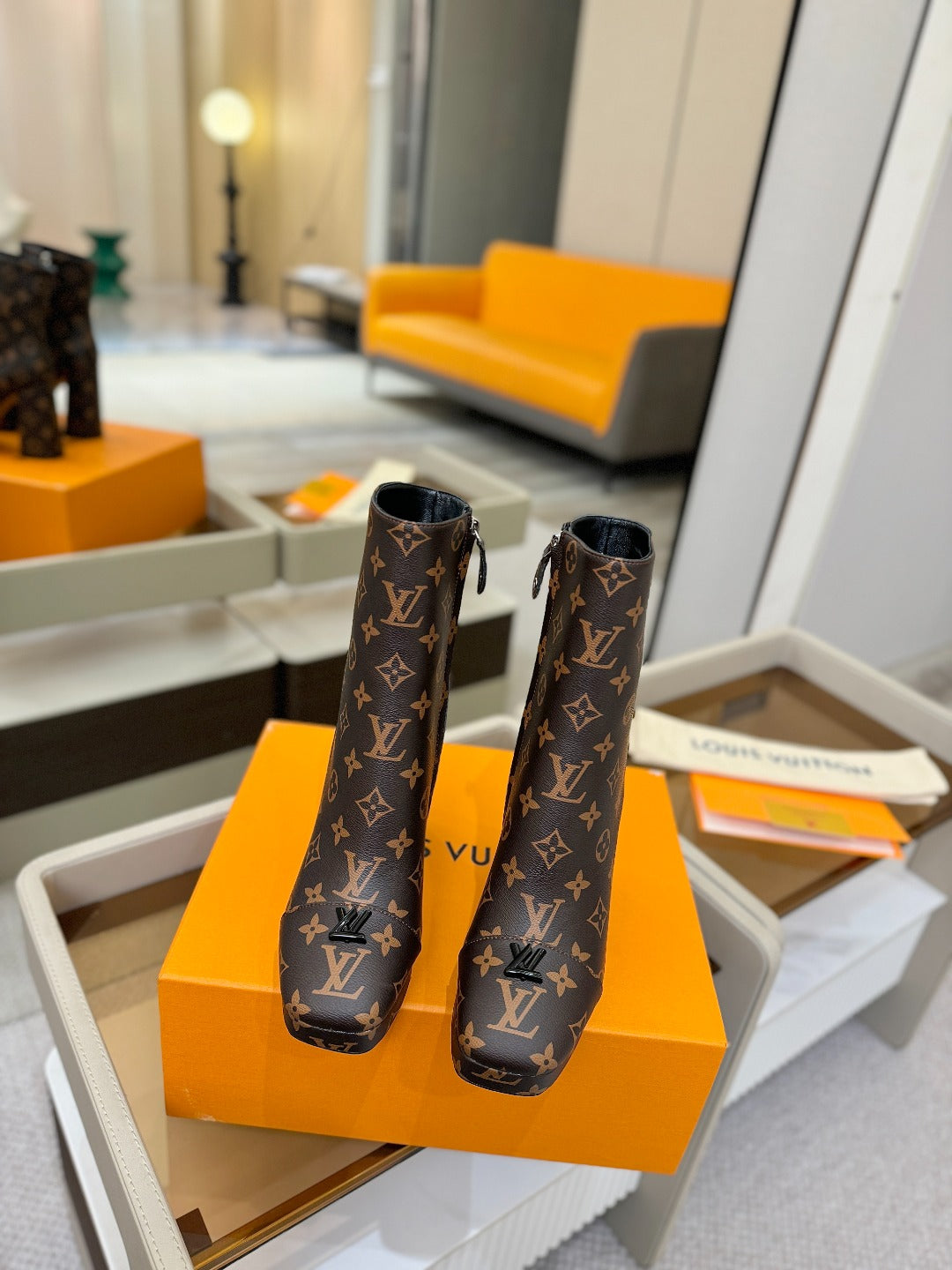 LV Ankle Boots 110 Monogram Brown Sheepskin 573720