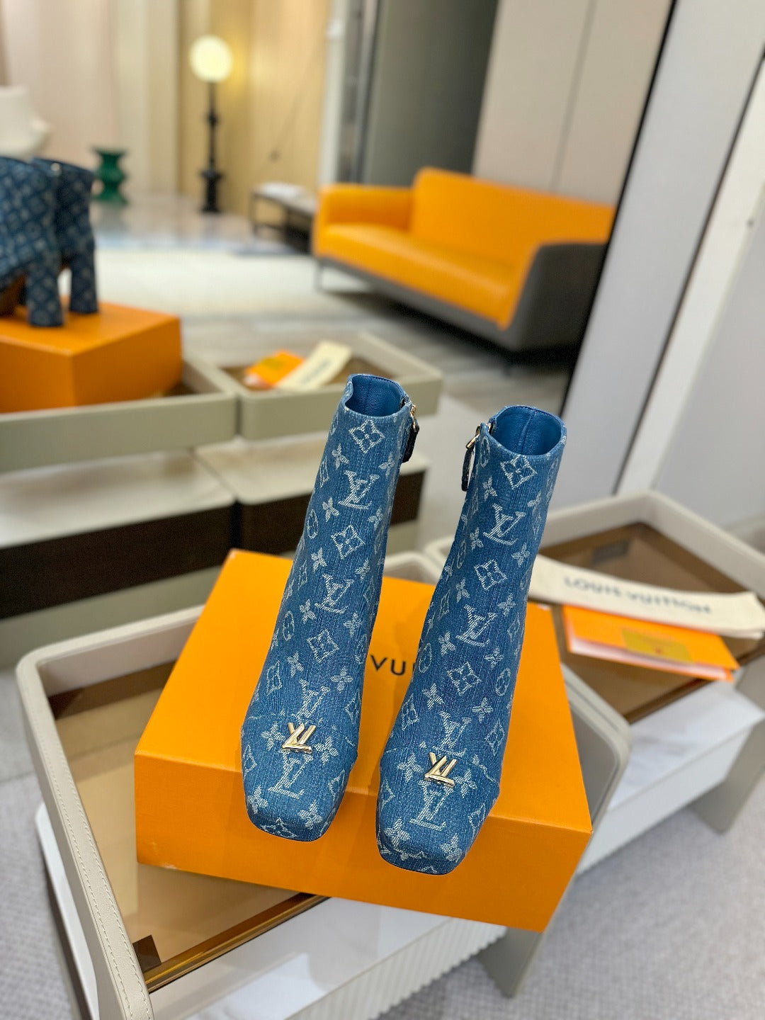 LV Ankle Boots 110 Monogram Blue Denim 573722
