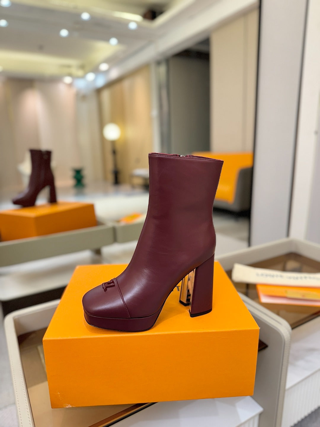 LV Ankle Boots 110 Burgundy Sheepskin 573724