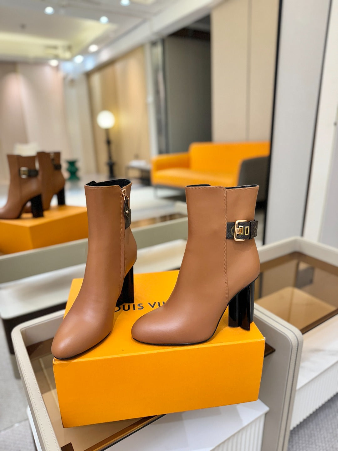 LV 25 Runway Ankle Boots 100 Light Brown Calfskin Mix Belt  573870