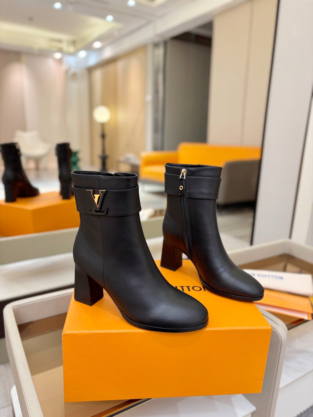 LV Ankle Boots 75 Black Sheepskin 573727