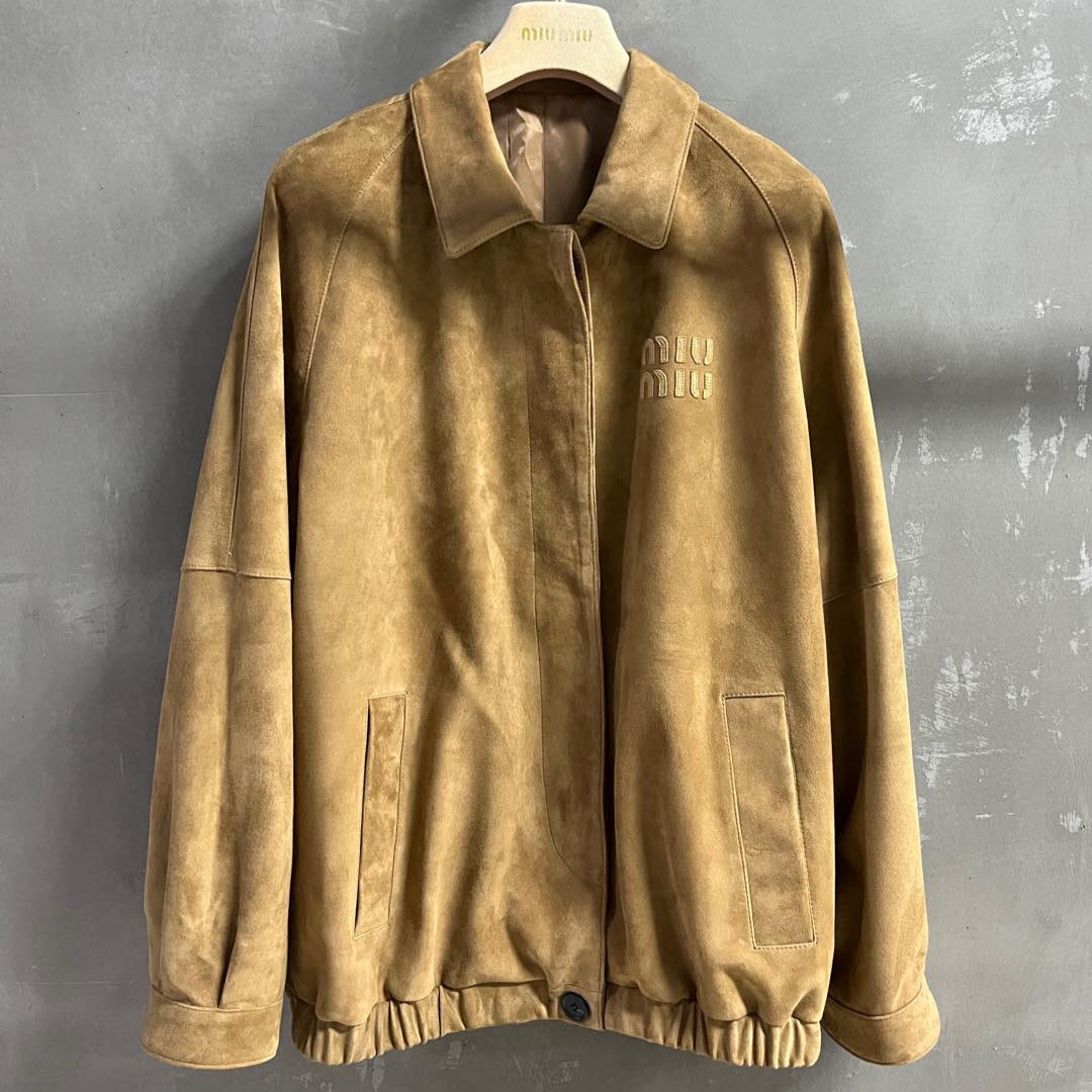 Miu Miu 2025 Jacket Camel Sheepskin Suede