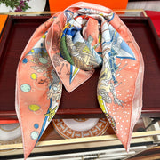 Square Scarf 90 CM Pink Orange Colorful Silk