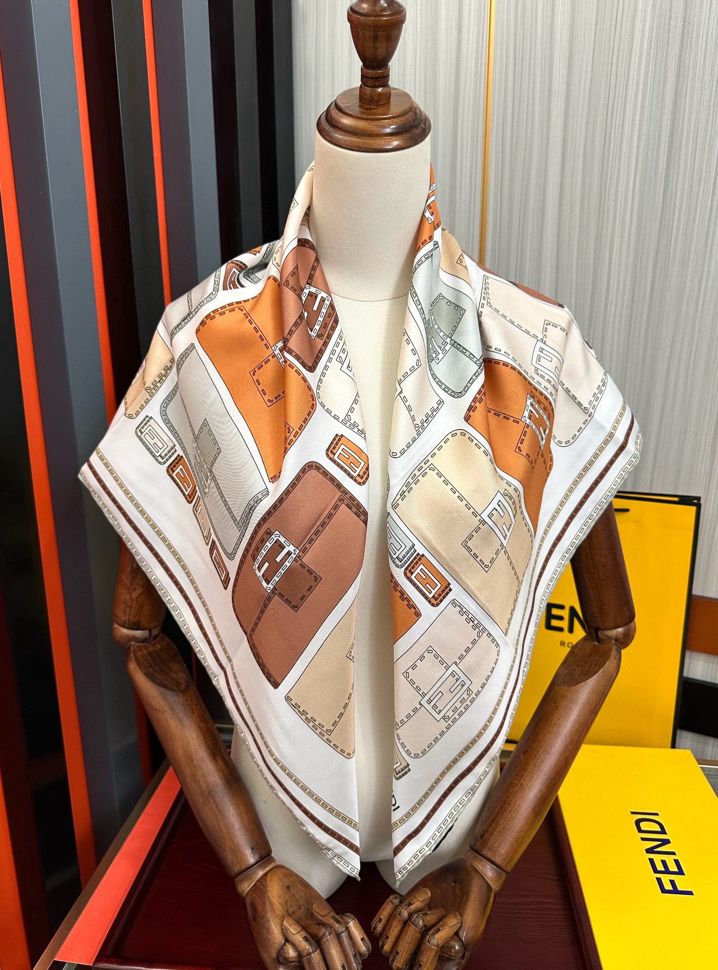 FF 90CM Scarf Beige Brown  Mulberry Silk 103061