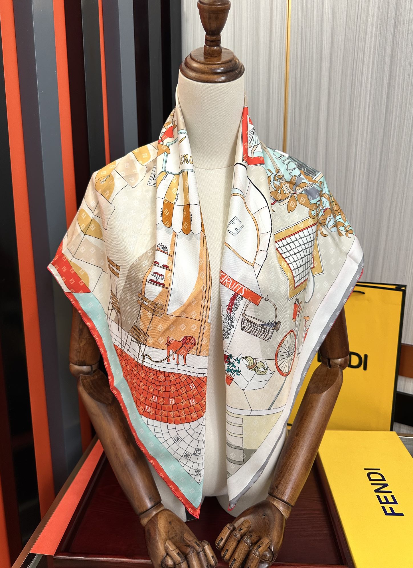 FF 90CM Scarf Orange White Mulberry Silk 103065