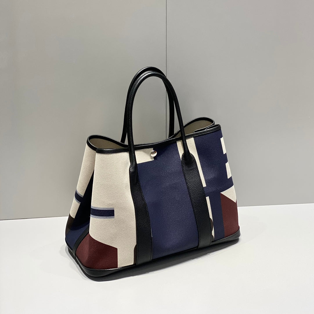 HM Garden Party 36 Bleu Indigo Canvas and Negonda Calfskin 243412