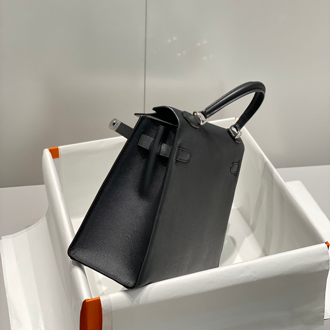 Hermes Black Epsom Leather Kelly 32 Top Handle Bag 249758
