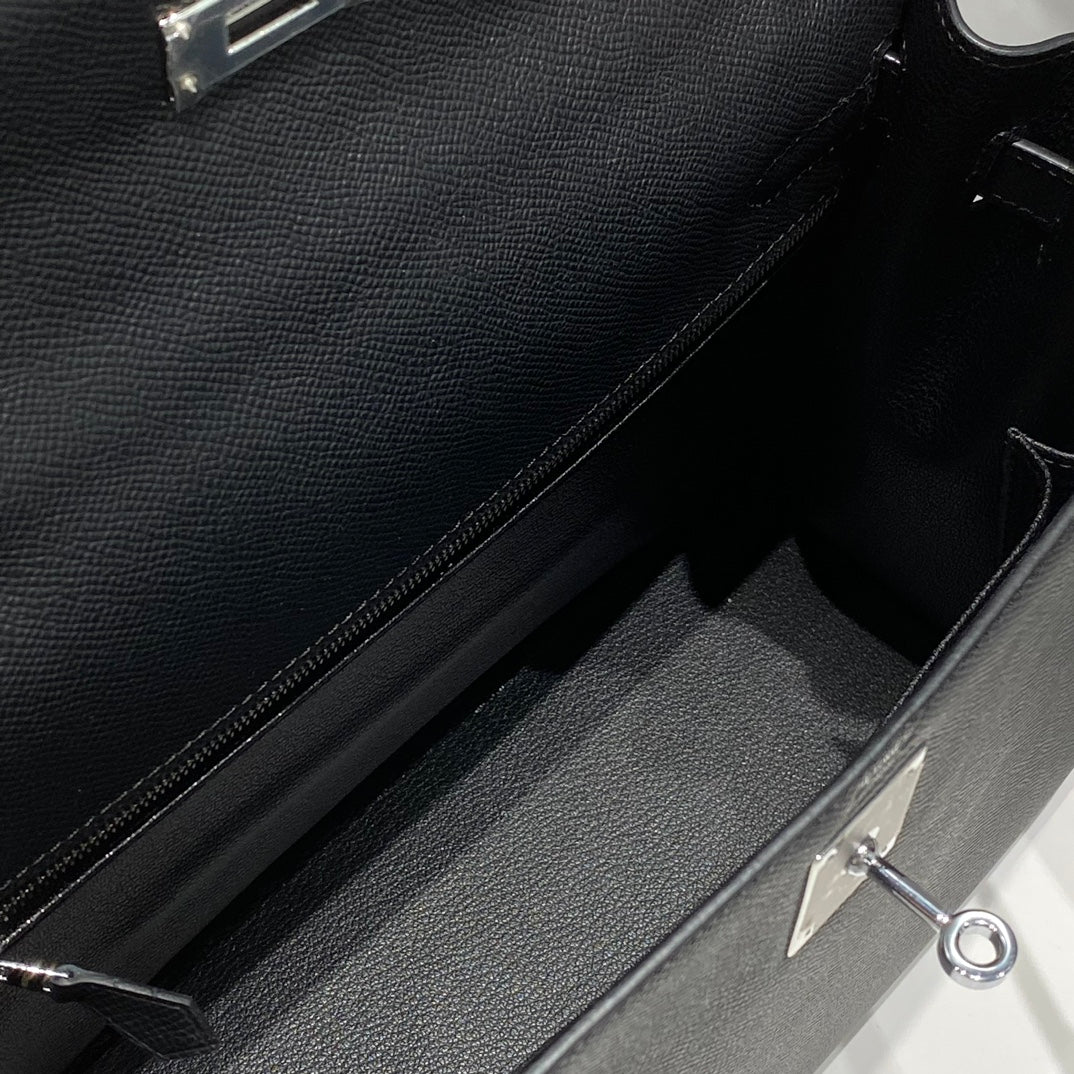 Hermes Black Epsom Leather Kelly 32 Top Handle Bag 249758