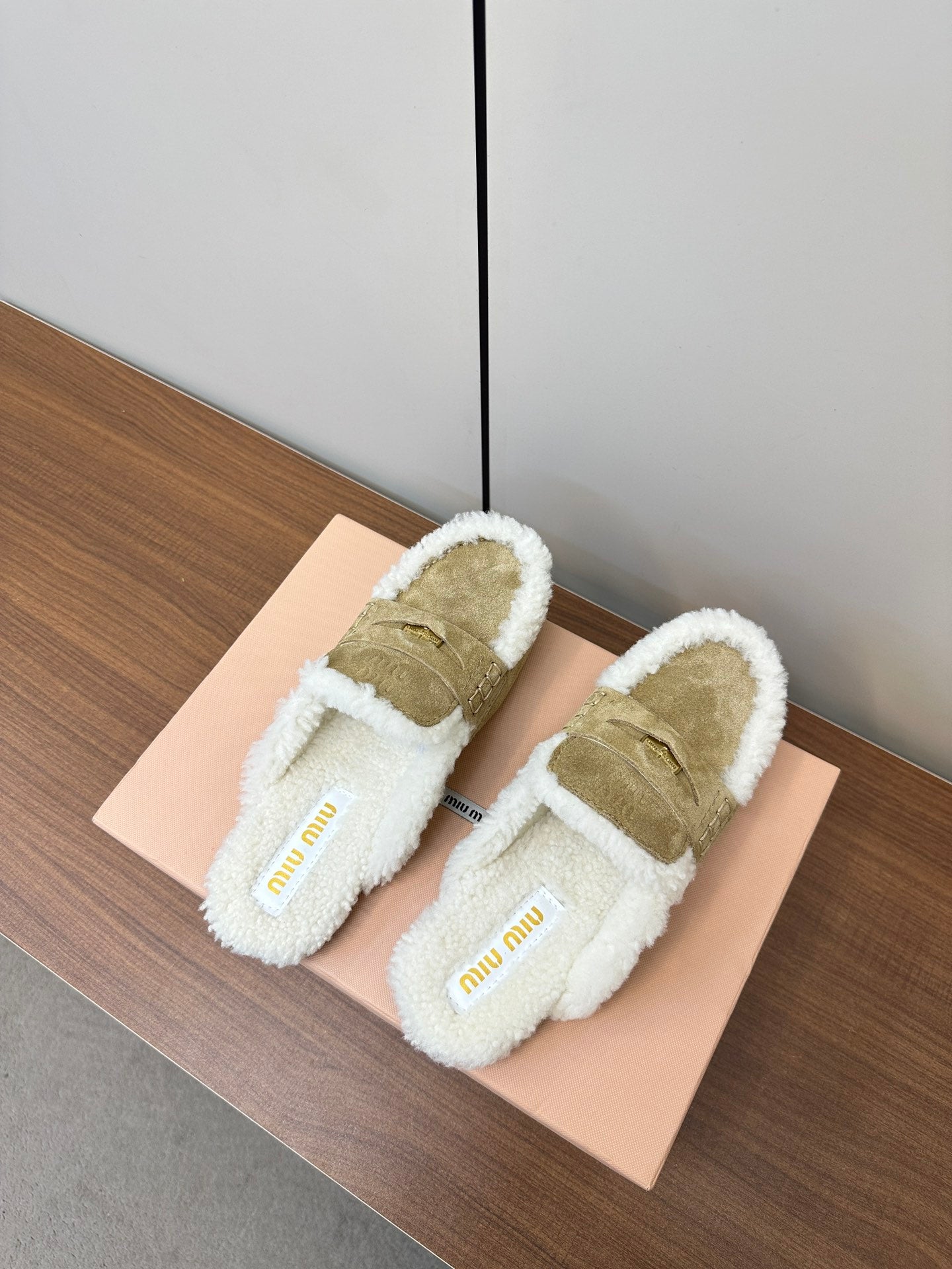 Miu Mule Half Fur Light Brown Suede