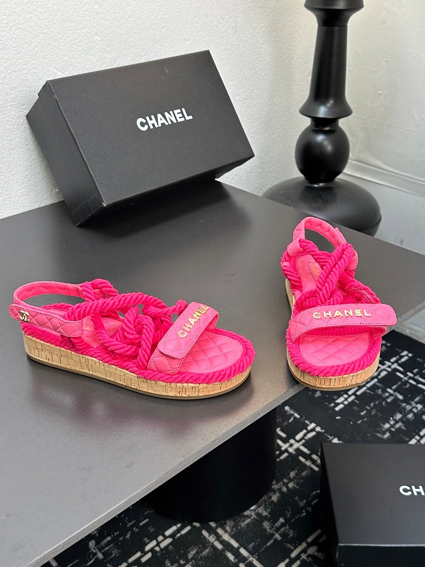 CC Sandals Pink Rope Lambskin 331278