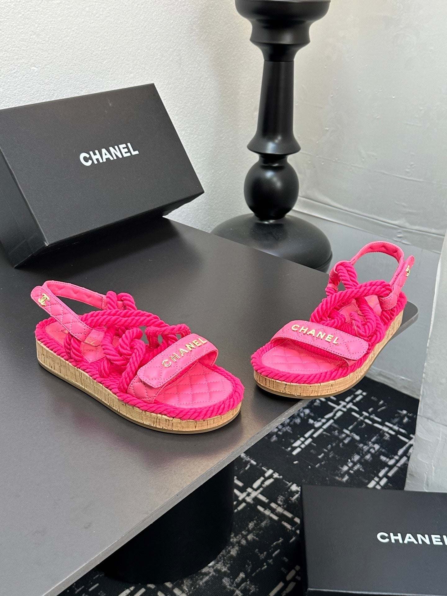 CC Sandals Pink Rope Lambskin 331278