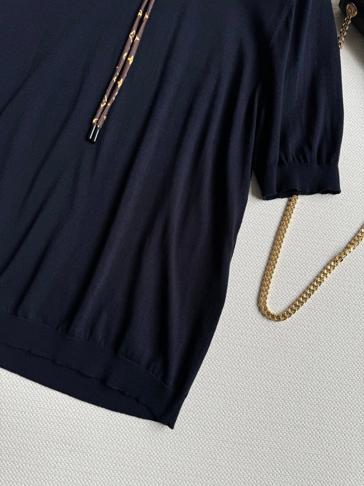 LV Knitted T Shirt Black Cotton Wool