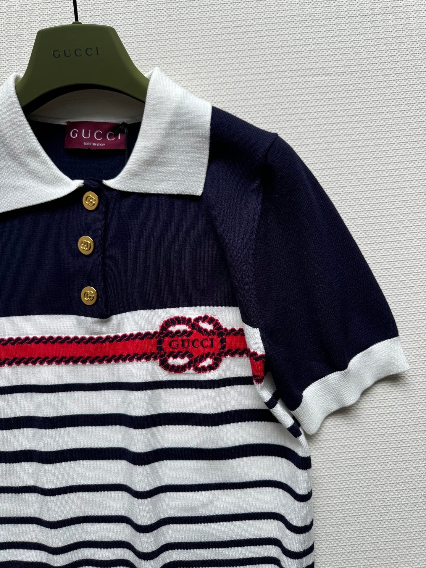 Gucci Striped Polo Knitted Top Cotton