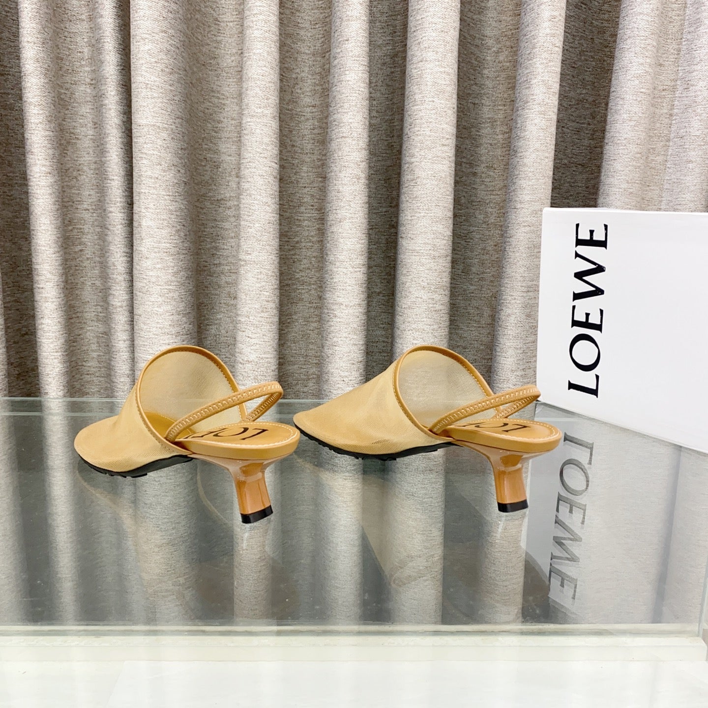 Loewe 25 Petal Slingback Beige Mesh Sheepskin