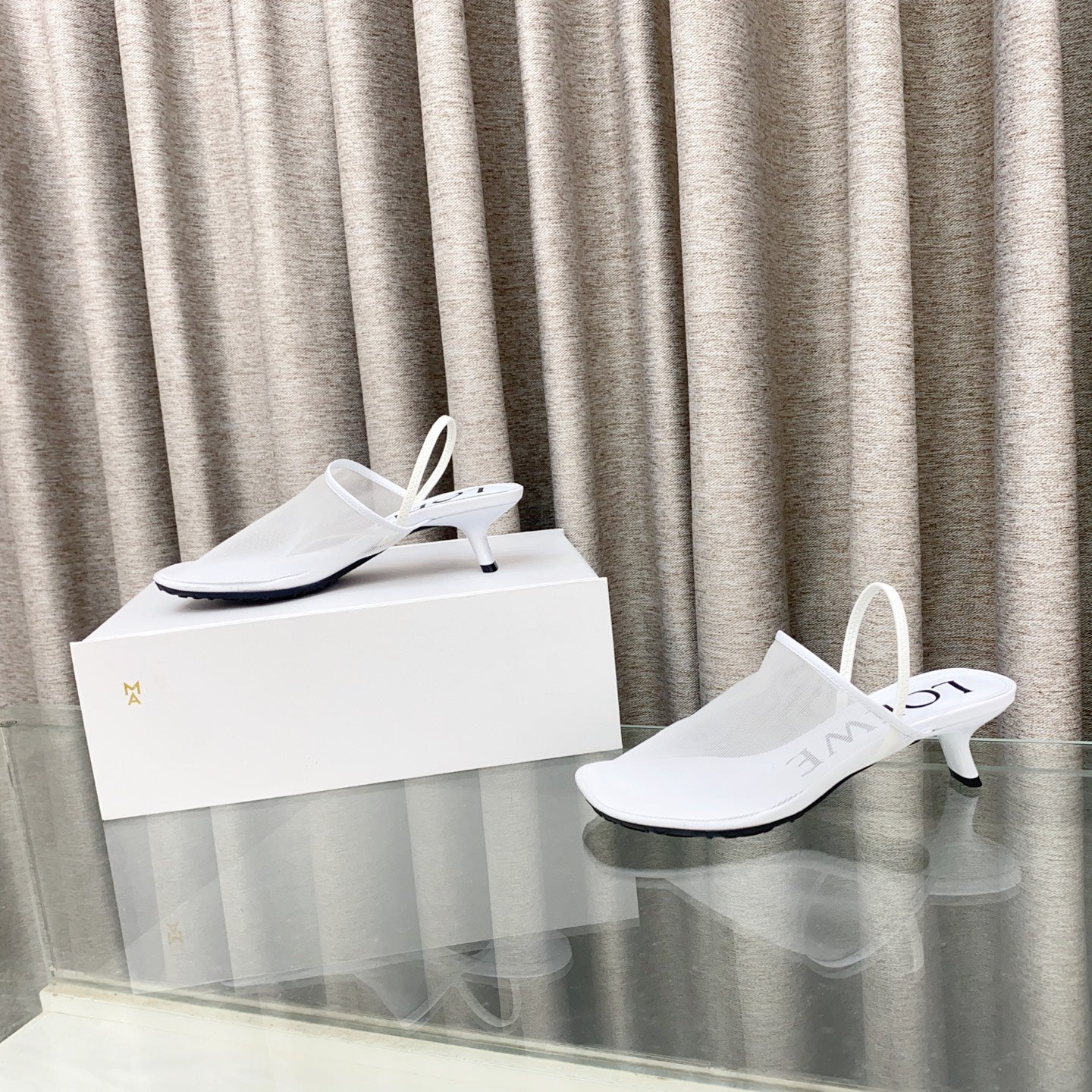 Loewe 25 Petal Slingback White Mesh Sheepskin