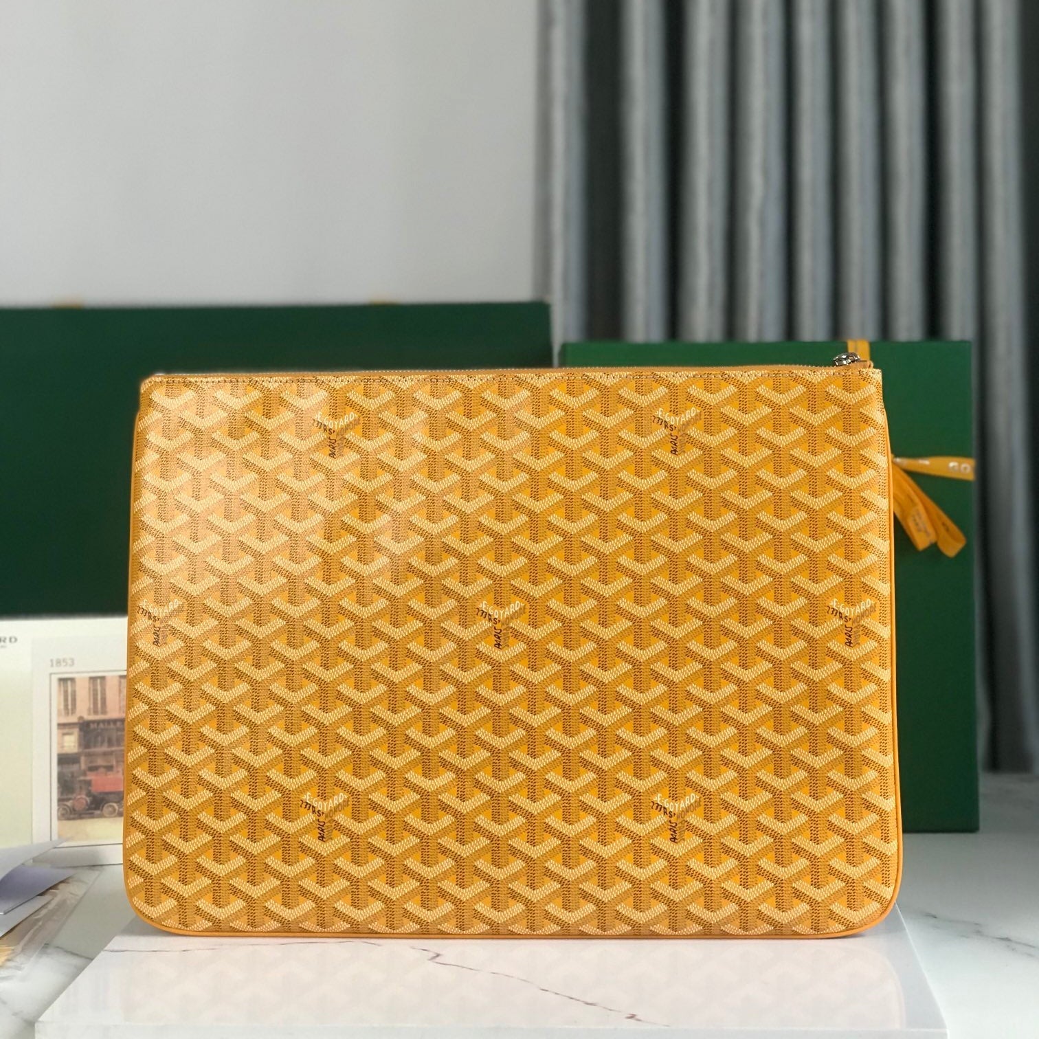 SÃ‰NAT MGM POUCH 40 IN YELLOW GOYARDINE CANVAS