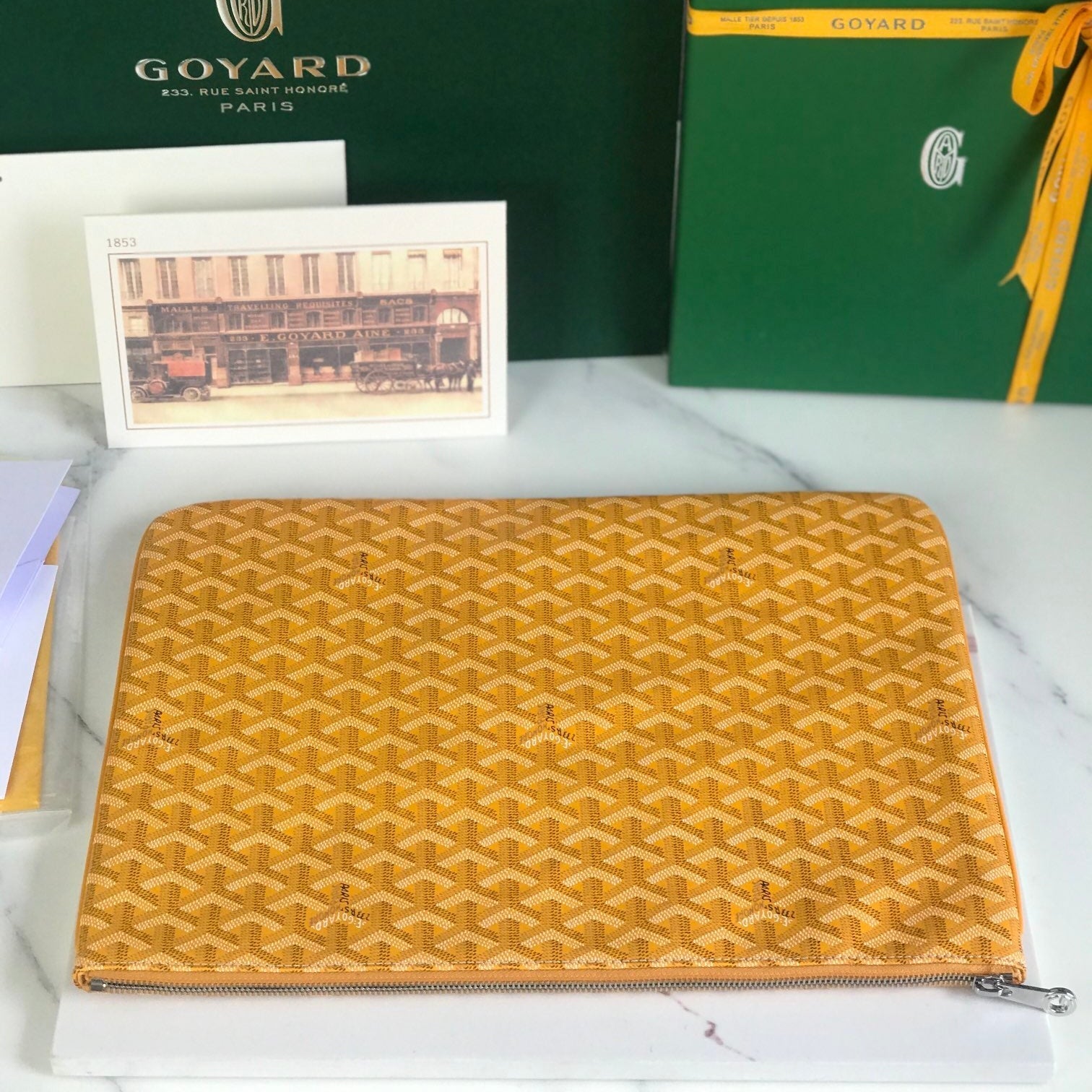 SÃ‰NAT MGM POUCH 40 IN YELLOW GOYARDINE CANVAS