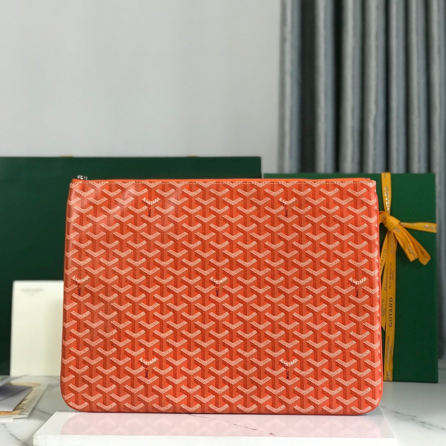 SÃ‰NAT MGM POUCH 40 IN RED ORANGE GOYARDINE CANVAS