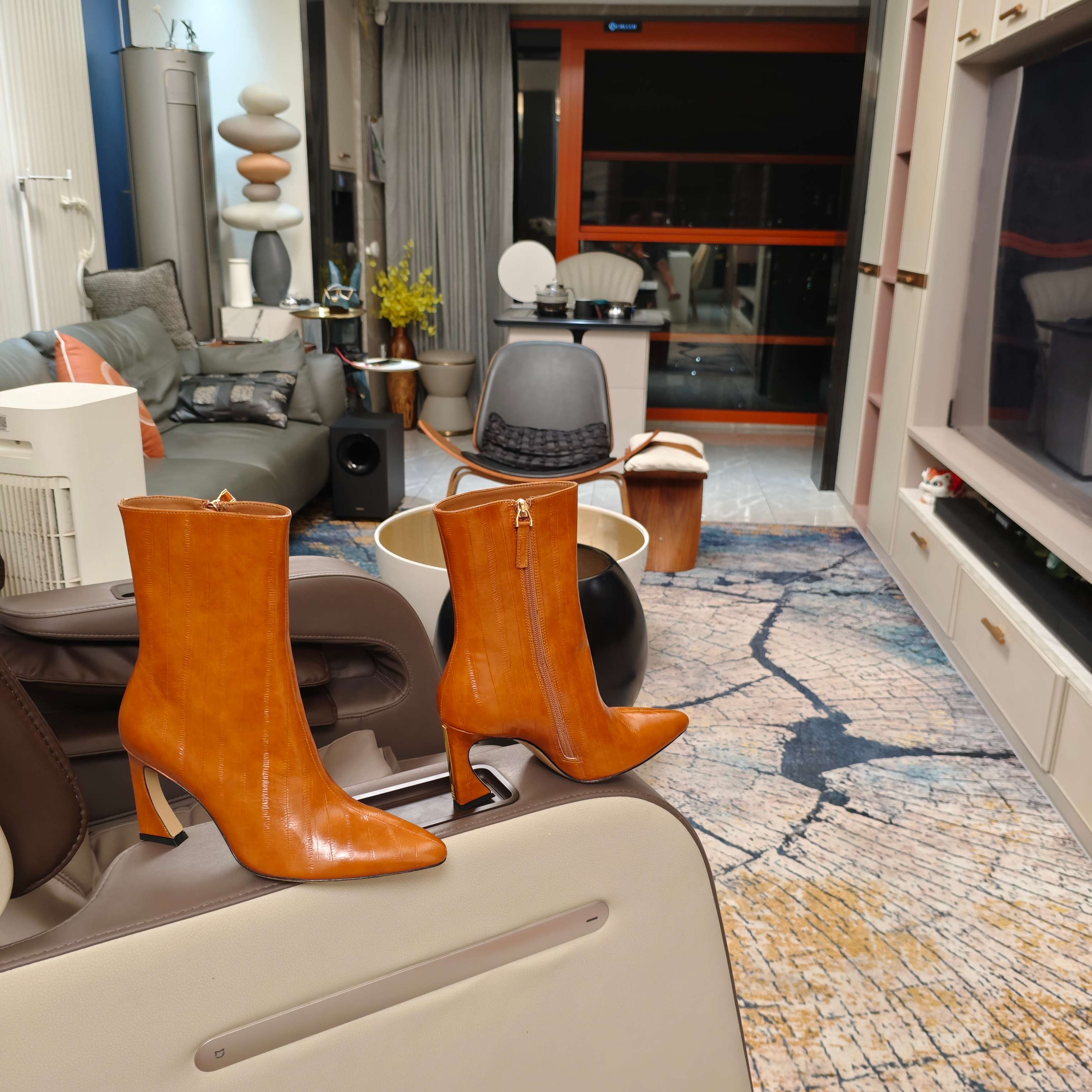 Fendi 25ss high-heeled boots caramel brown sheepskin 502716