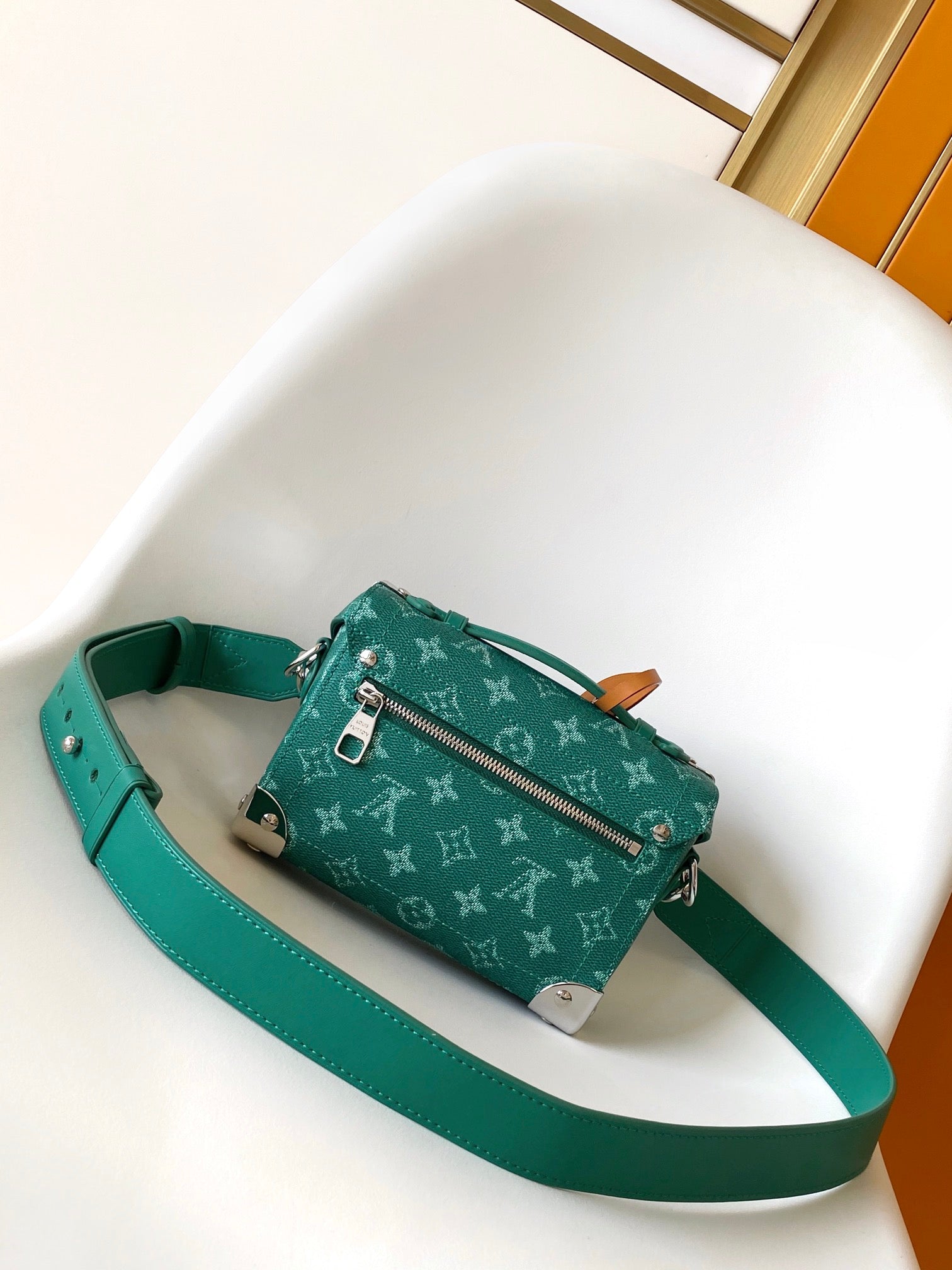 LV Soul Trunk handbag 19cm Green mix White Canvas Leather 252098
