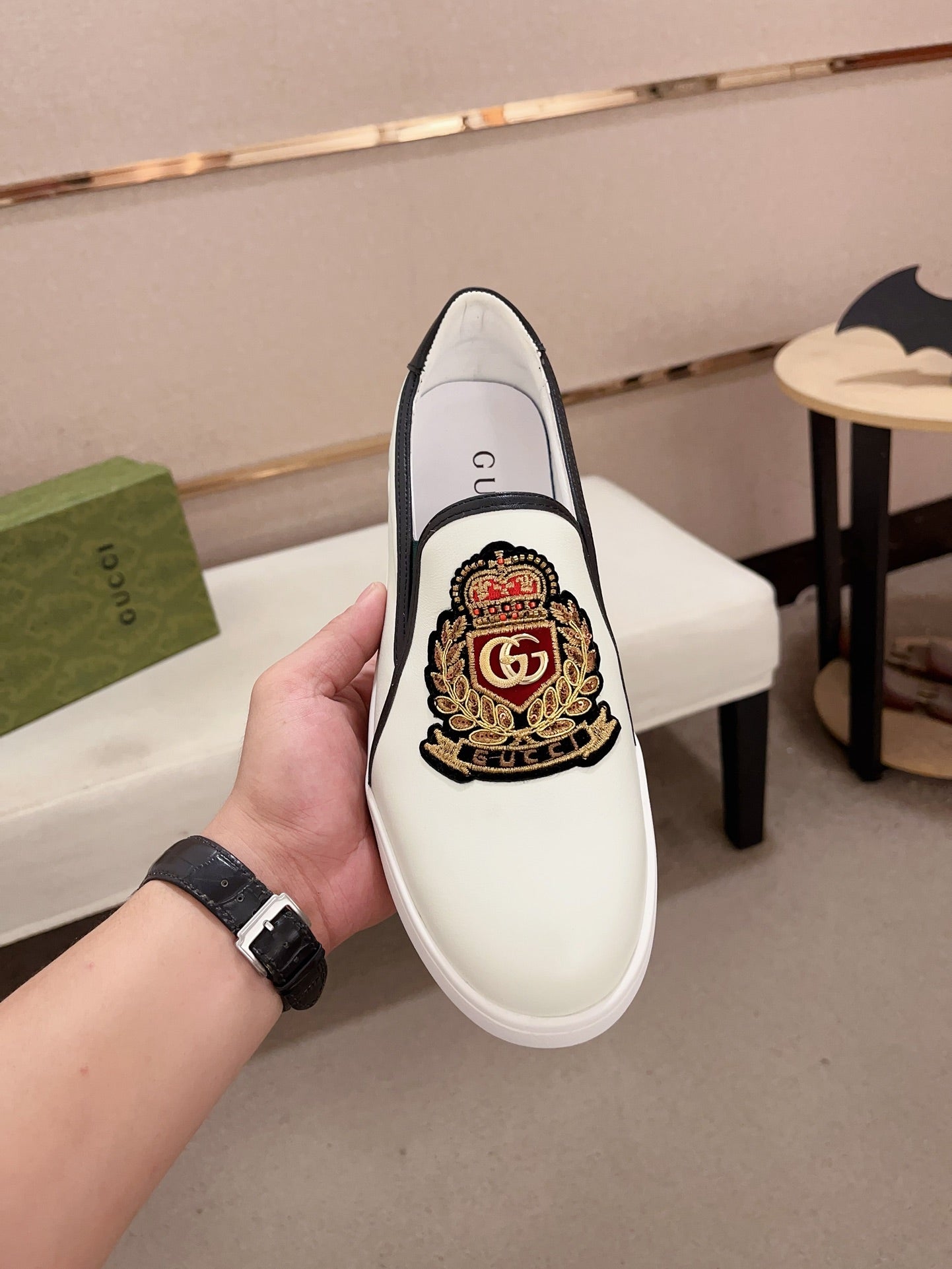 GG Men's Slip on Loafer White Cowhide 533938