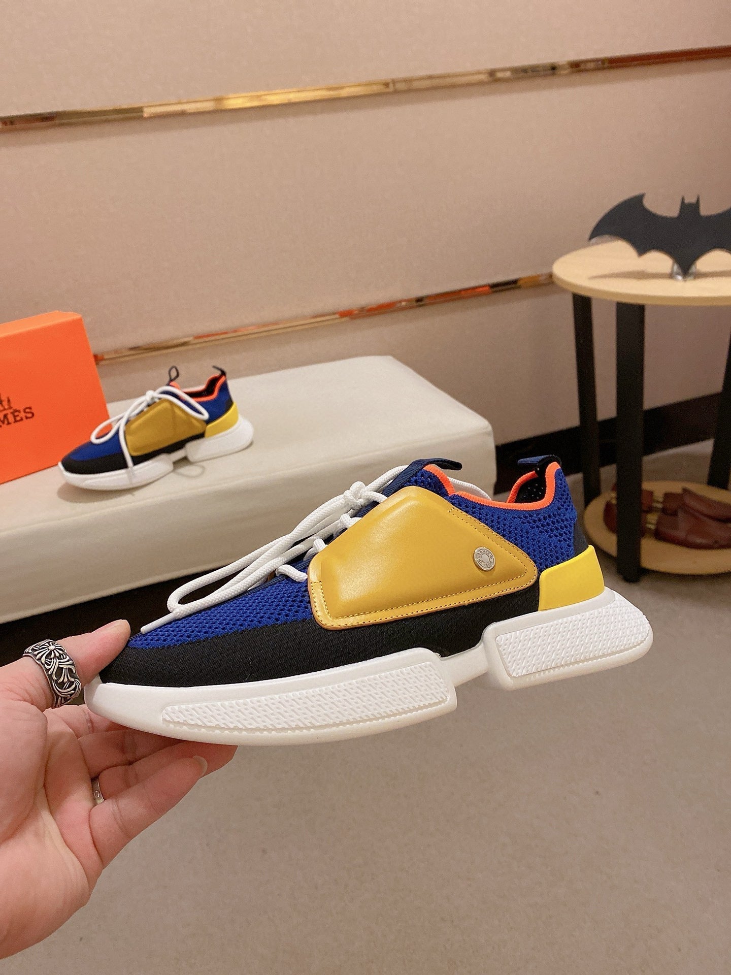 HM Men's Expert Sneaker Blue Yellow Flyknit With Leather