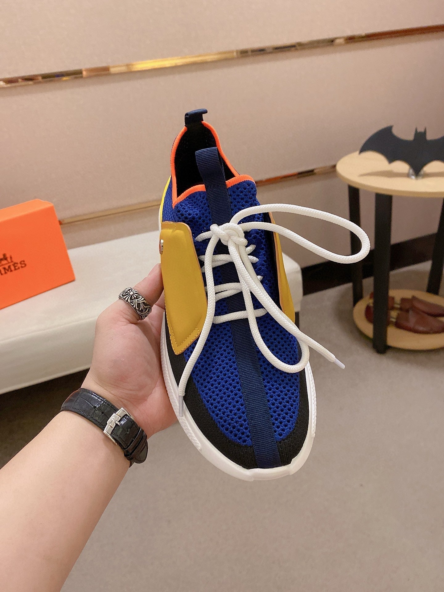 HM Men's Expert Sneaker Blue Yellow Flyknit With Leather