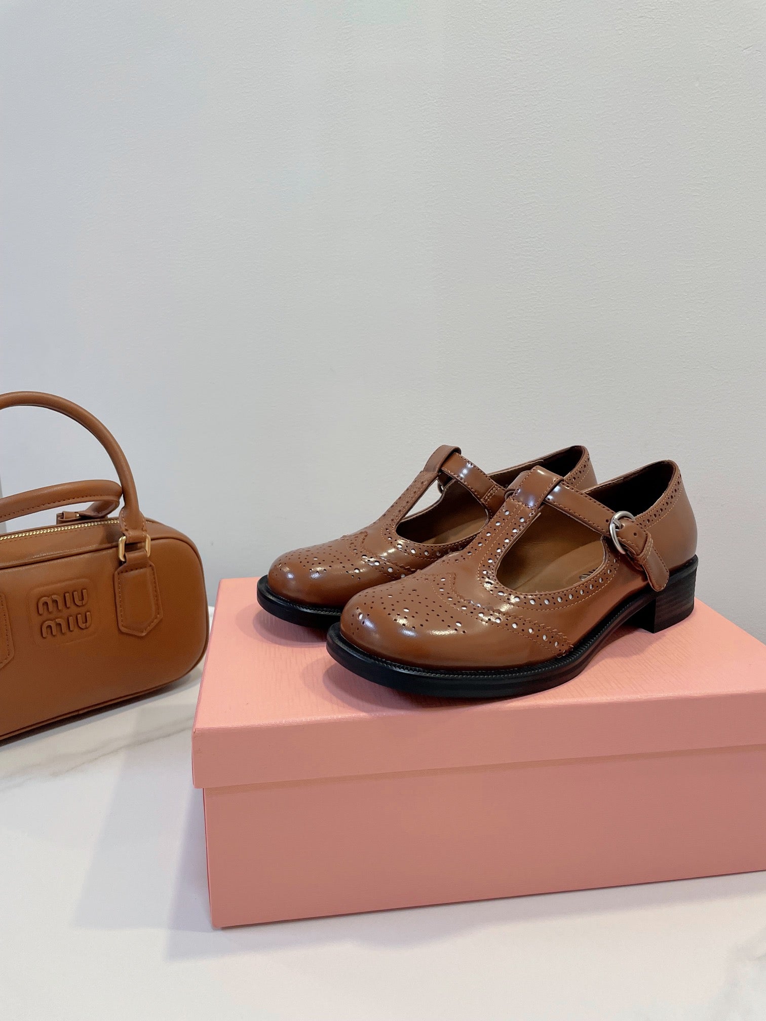 Miu Loafers T-Strap Tabacco Color Cowhide