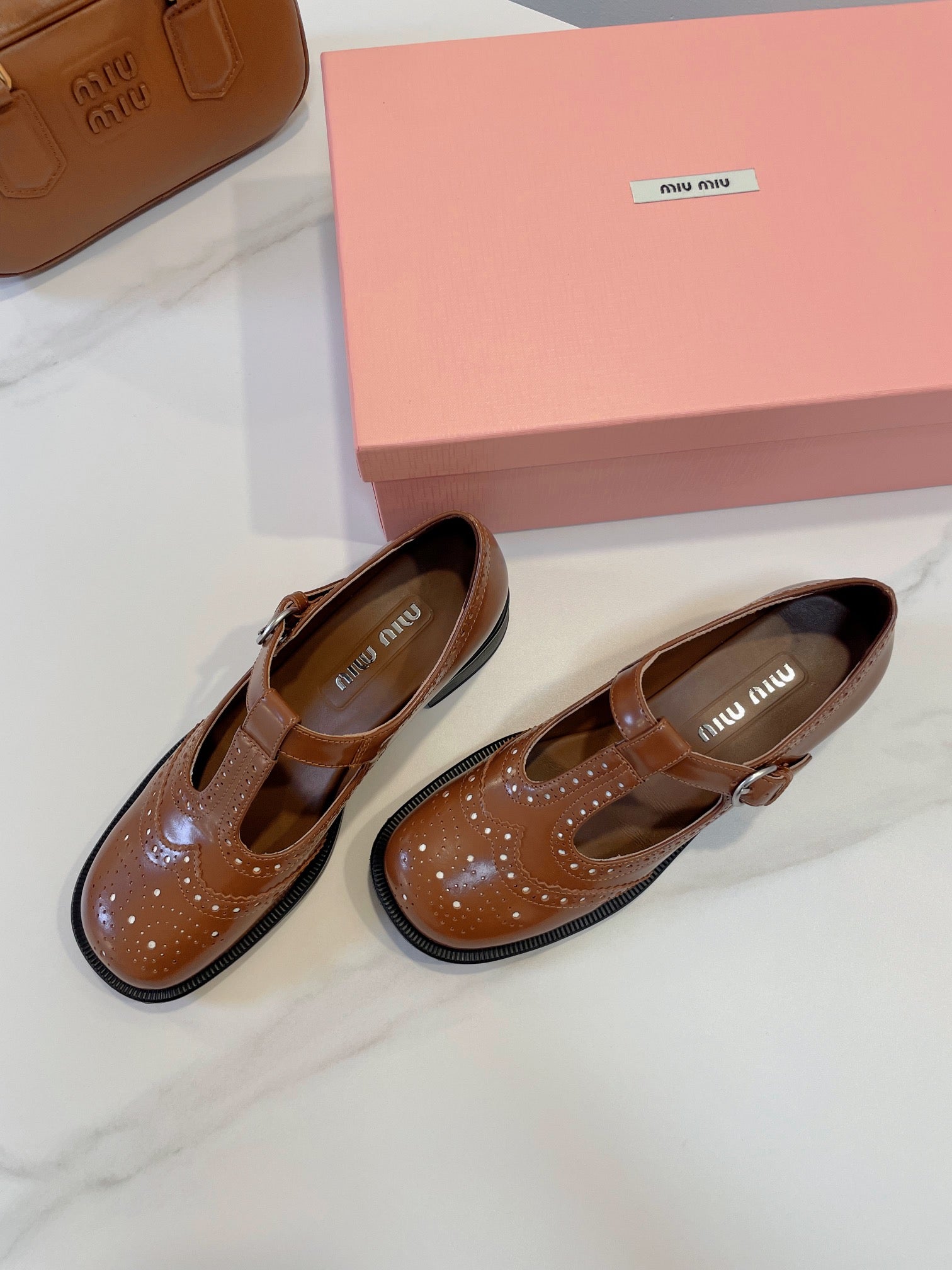 Miu Loafers T-Strap Tabacco Color Cowhide