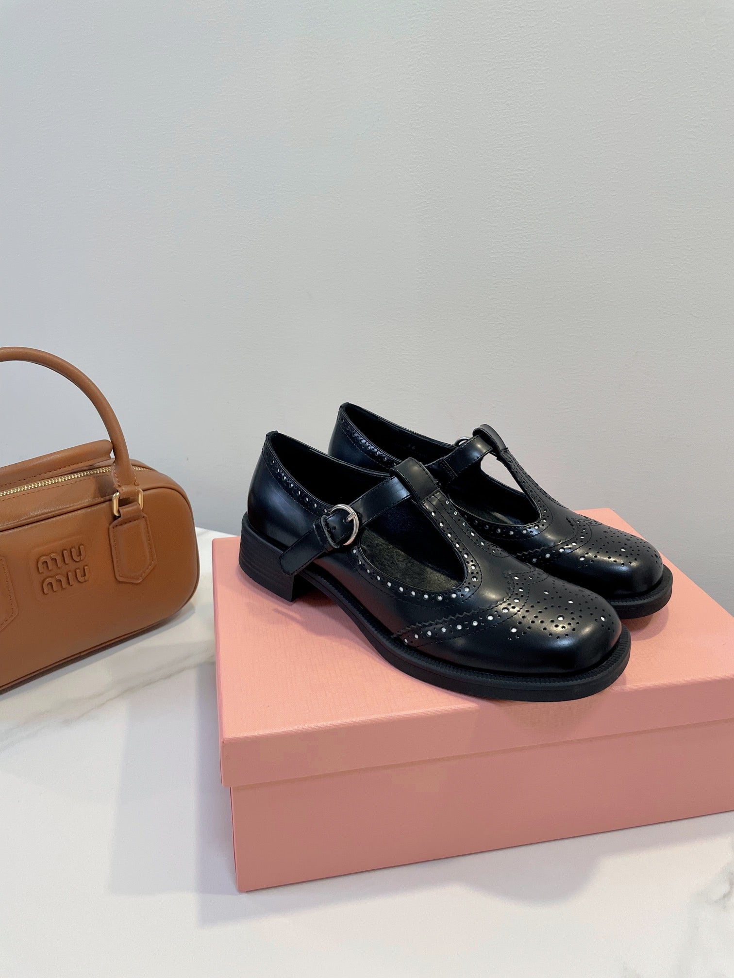 Miu Loafers T-Strap Black Cowhide