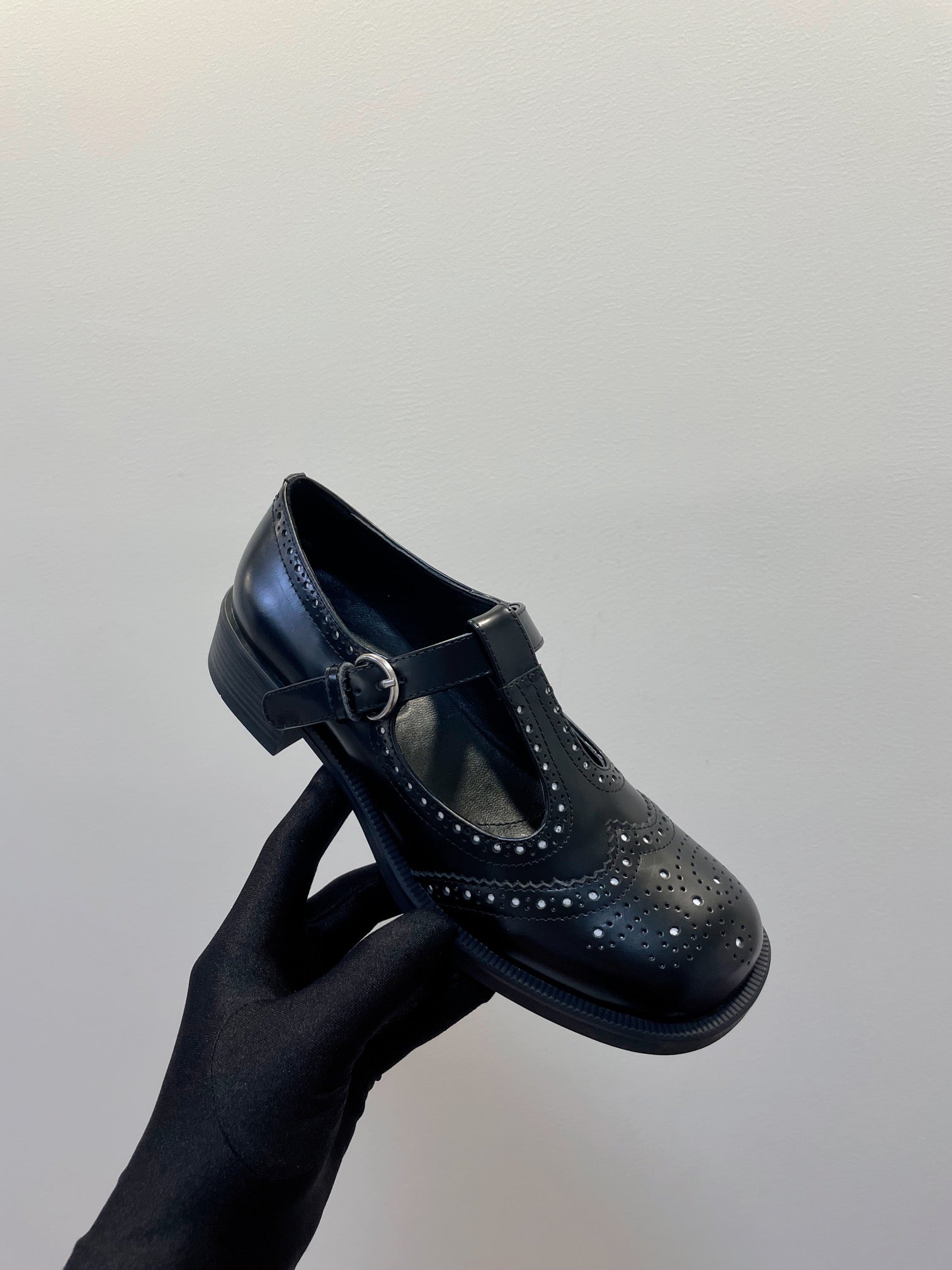 Miu Loafers T-Strap Black Cowhide