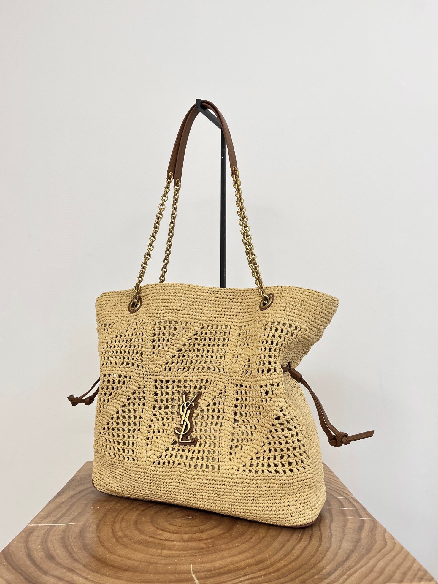 YSL Jamie Lucky Bag Beige Brown Raffia 339402