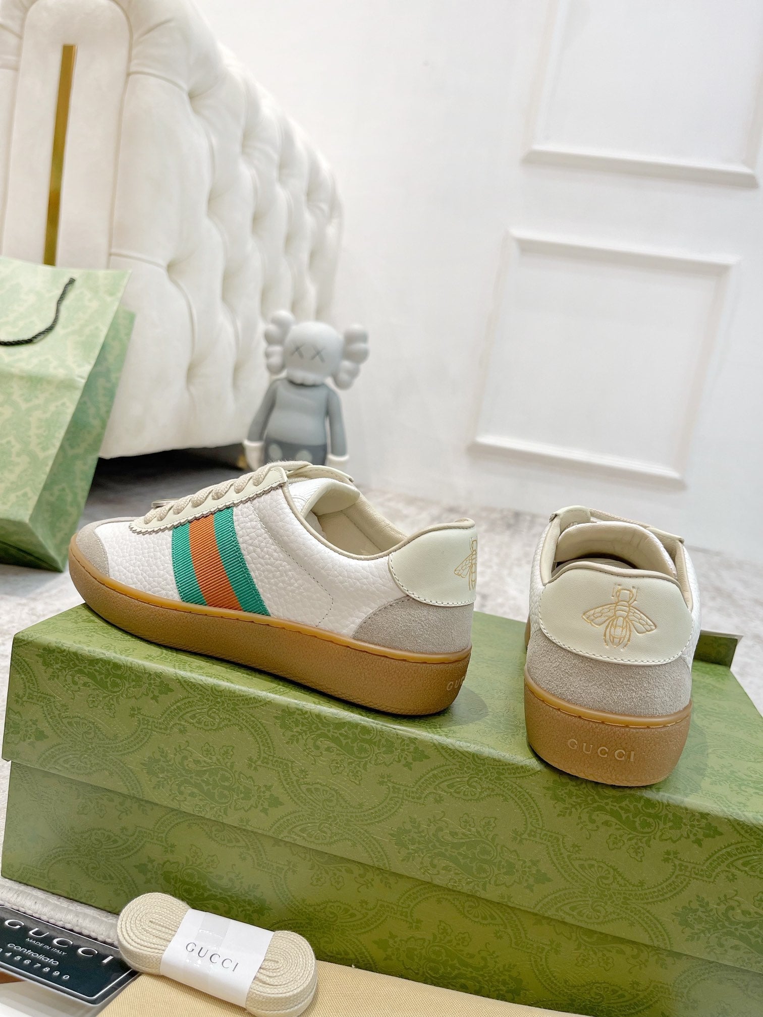 GG Men's Web Sneaker White Cowhide Suede