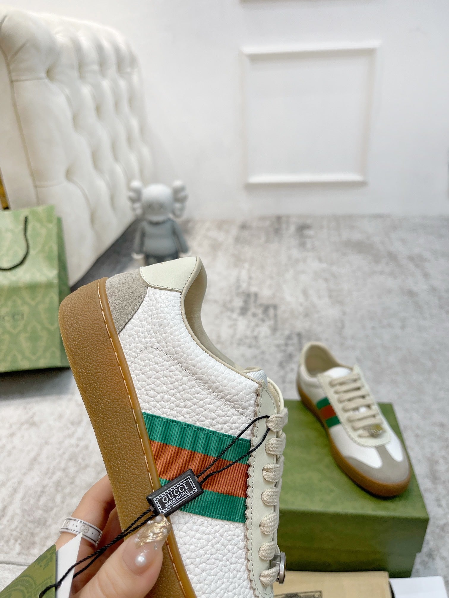 GG Men's Web Sneaker White Cowhide Suede