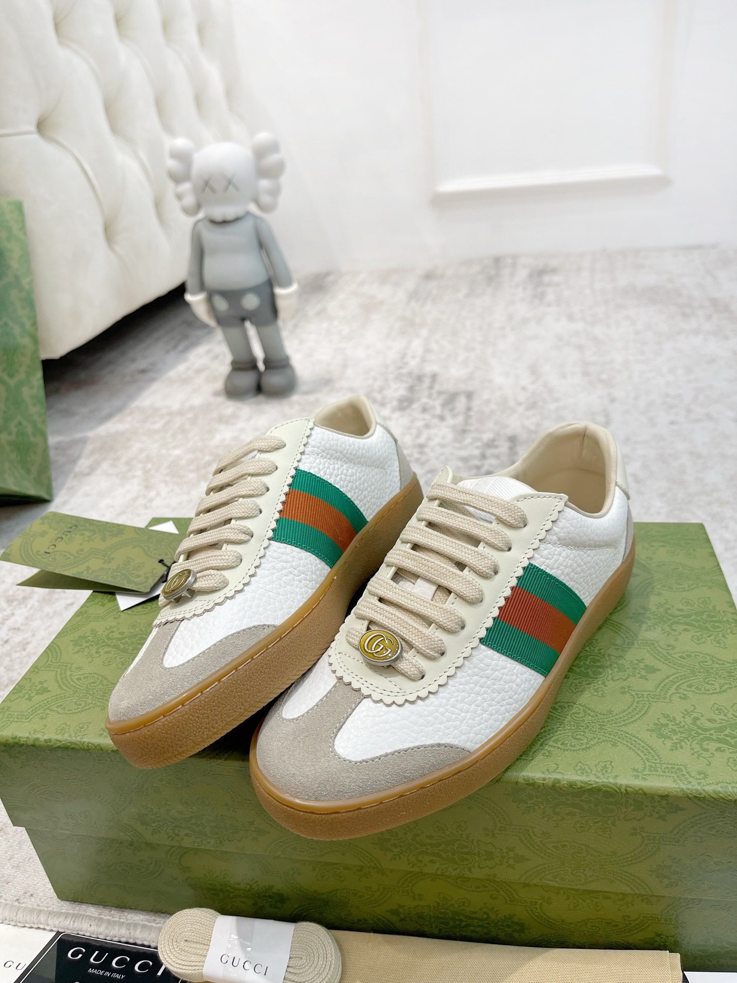 GG Men's Web Sneaker White Cowhide Suede