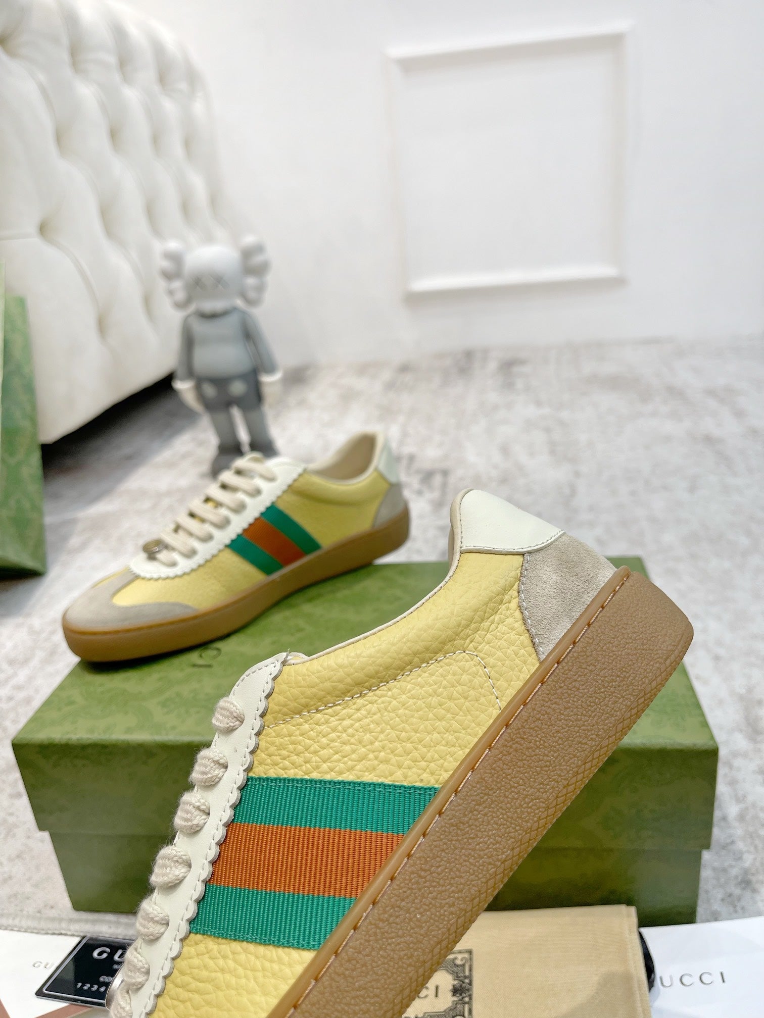 GG Men's Web Sneaker Yellow Cowhide Suede 853919