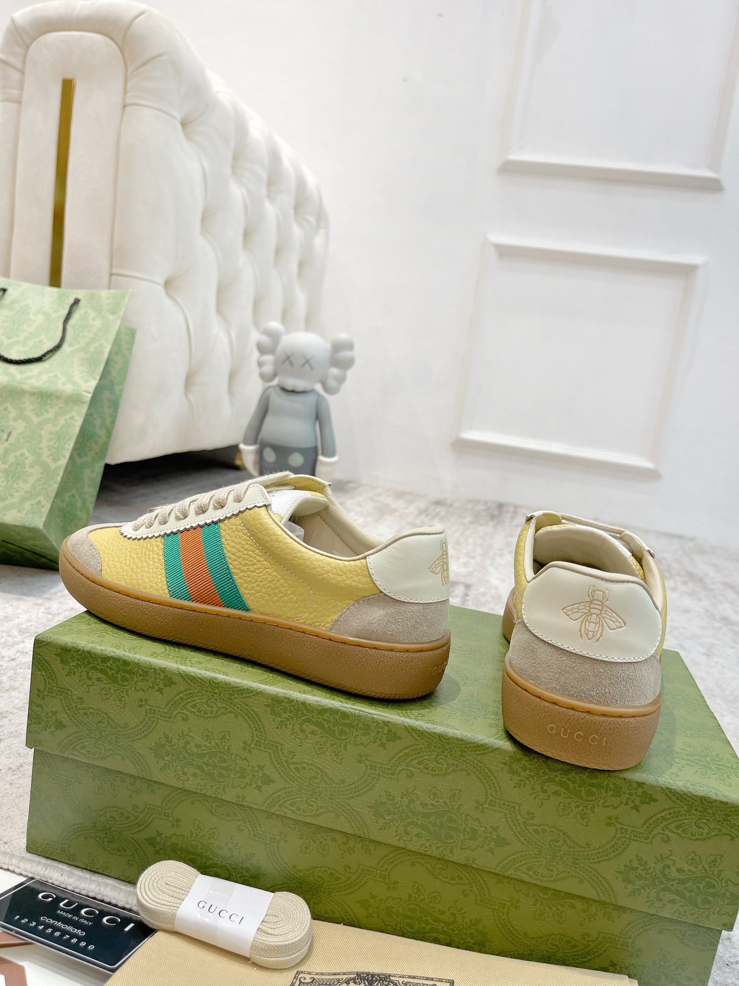 GG Men's Web Sneaker Yellow Cowhide Suede 853919