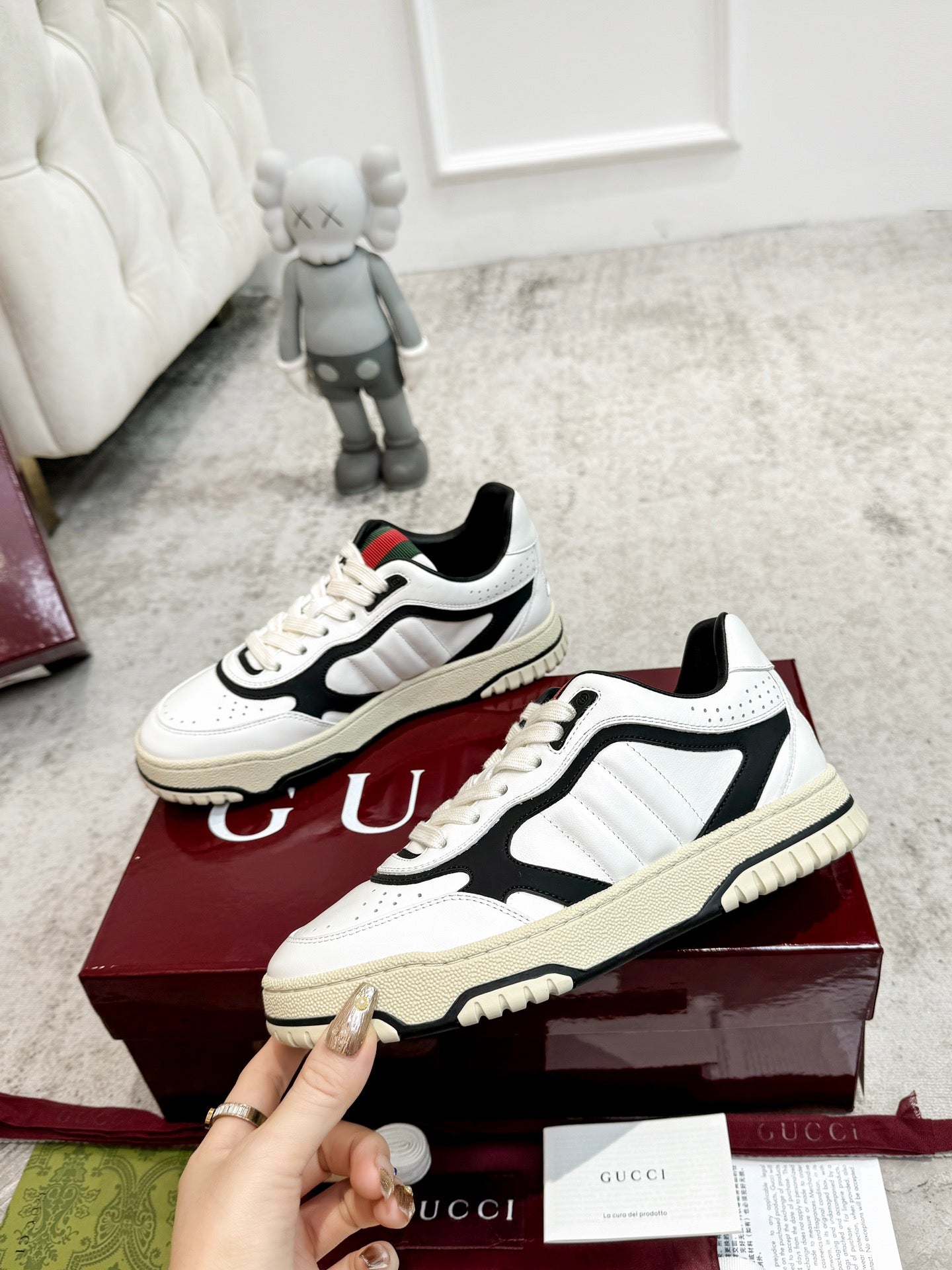 GG Men's Re-Web Sneaker White Black Calfskin 534247