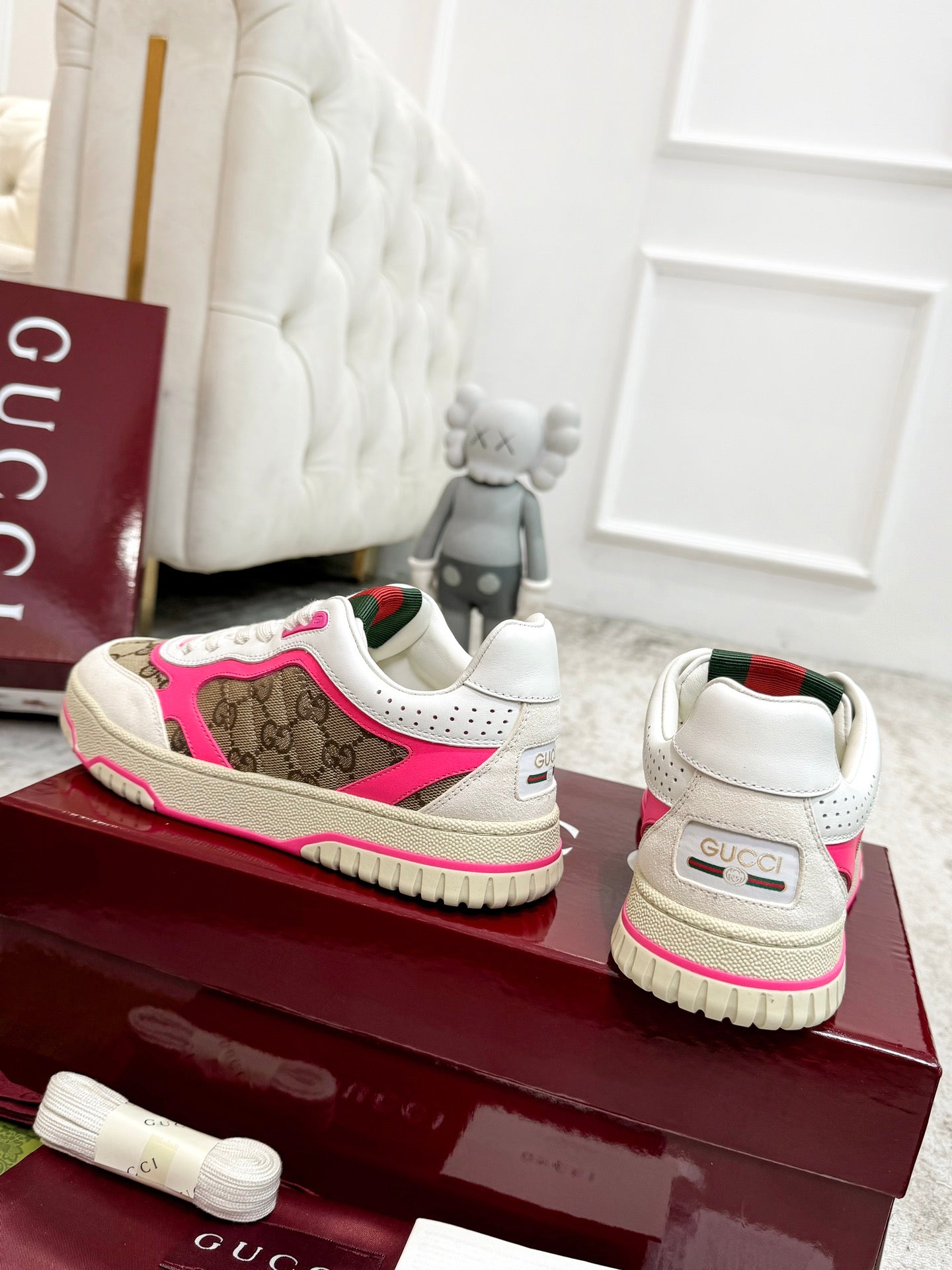 GG Men's Re-Web Sneaker Brown Pink Canvas 534249