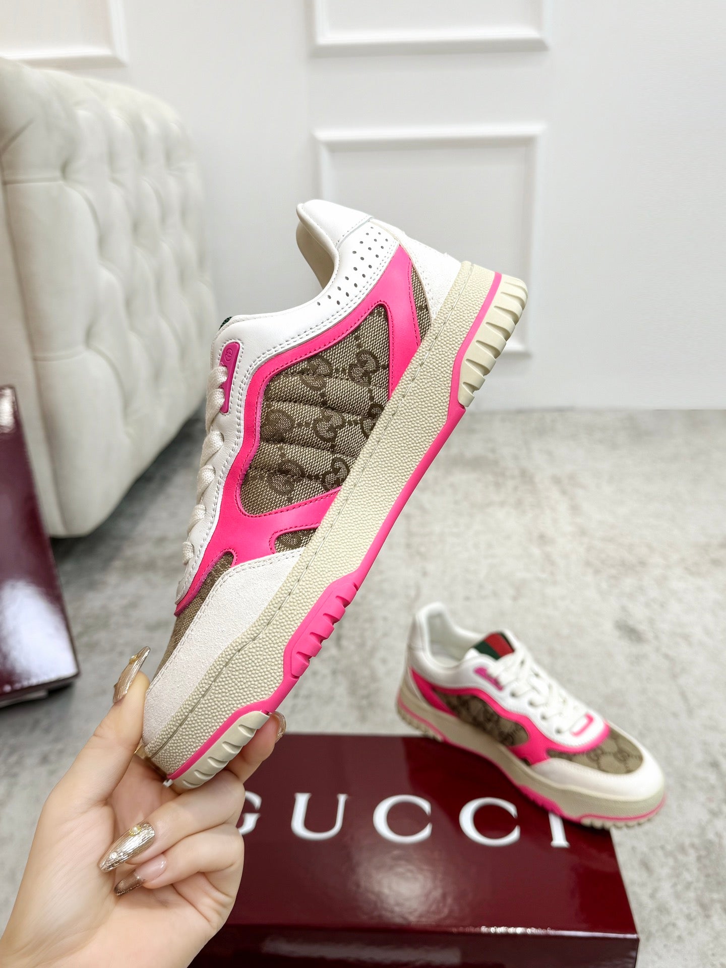 GG Men's Re-Web Sneaker Brown Pink Canvas 534249