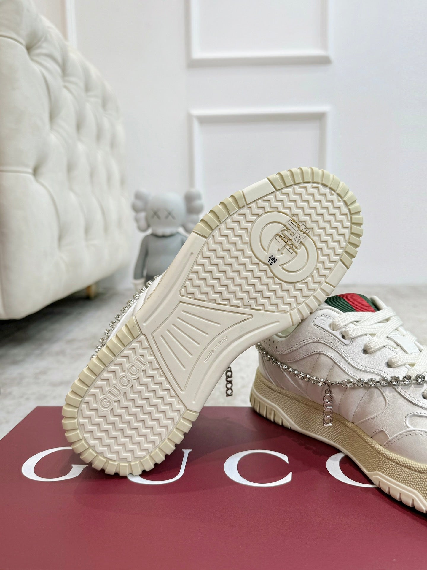 GG Men's Re-Web Sneaker White Calfskin 534252