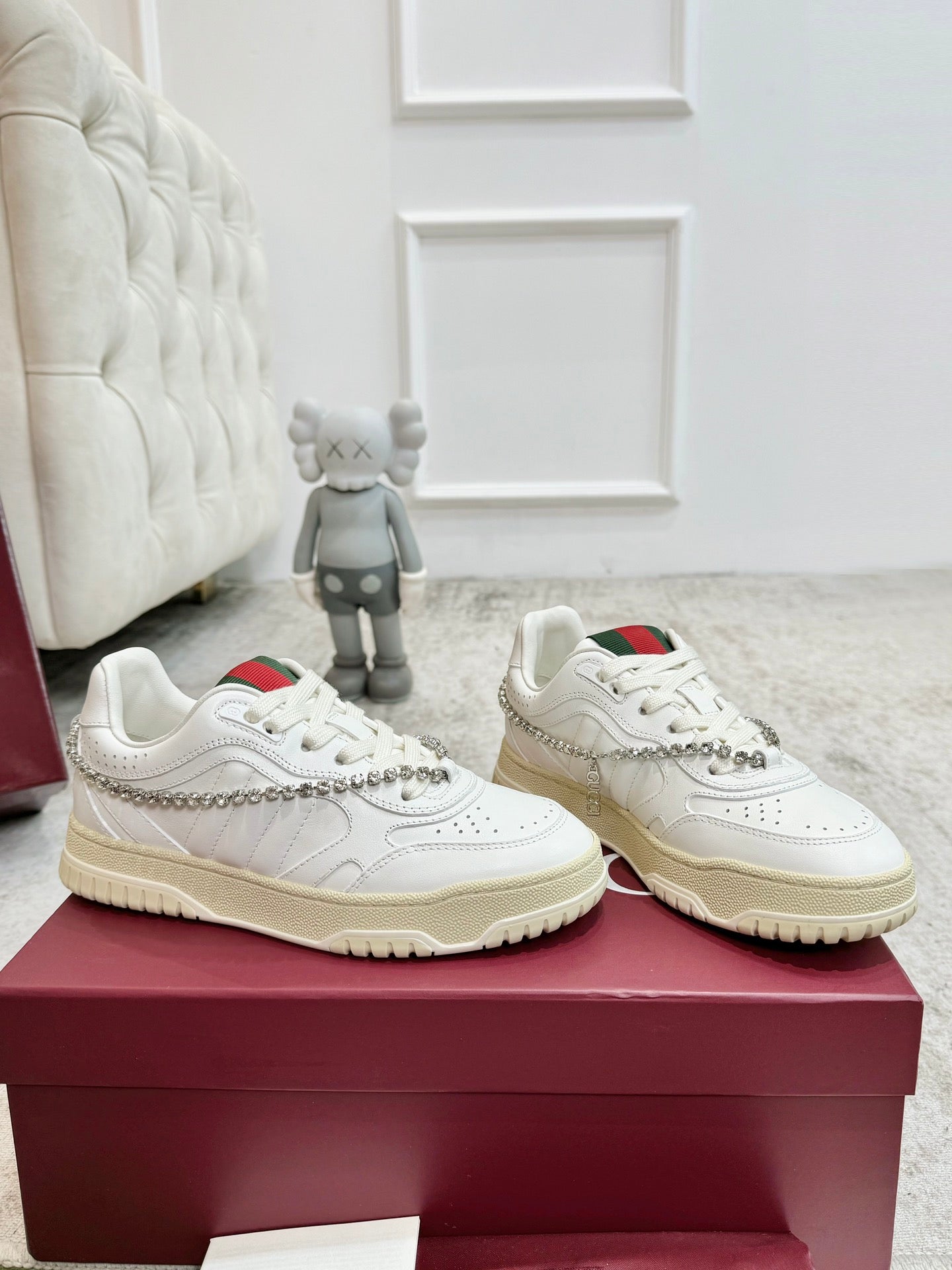 GG Men's Re-Web Sneaker White Calfskin 534252